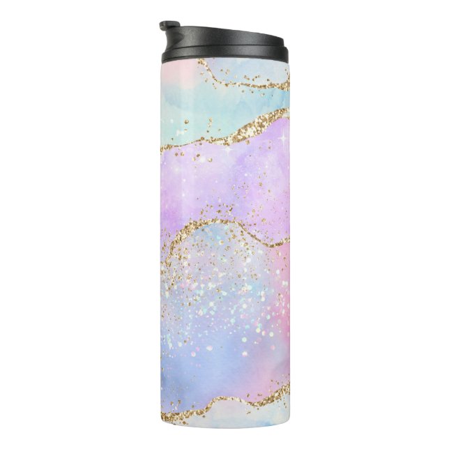 Pretty Pastel Agate | Gold Glitter Vein Watercolor Thermal Tumbler (Rotated Right)