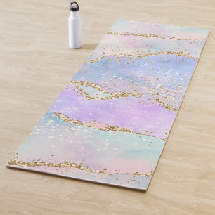 Pretty Pastel Agate Gold Glitter Vein Watercolor Yoga Mat