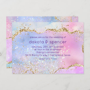 Pretty Pastel Agate Rainbow Watercolor Wedding Invitation