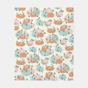 Pretty Pastel Autumn Floral Pumpkin Pattern Fleece Blanket