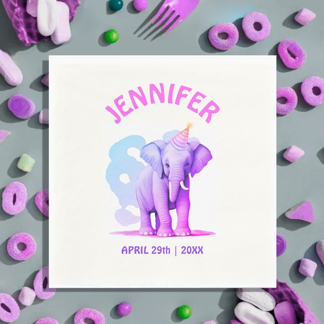 Pretty Pastel Baby Pink Purple Elephant Watercolor Napkins (Creator Uploaded)