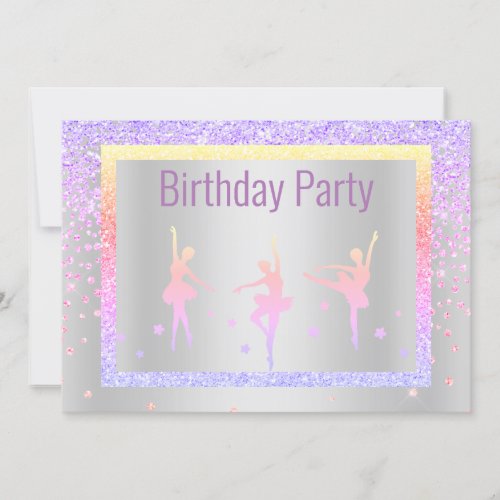 Pretty Pastel Ballerina Sparkle Childrens Birthday Invitation