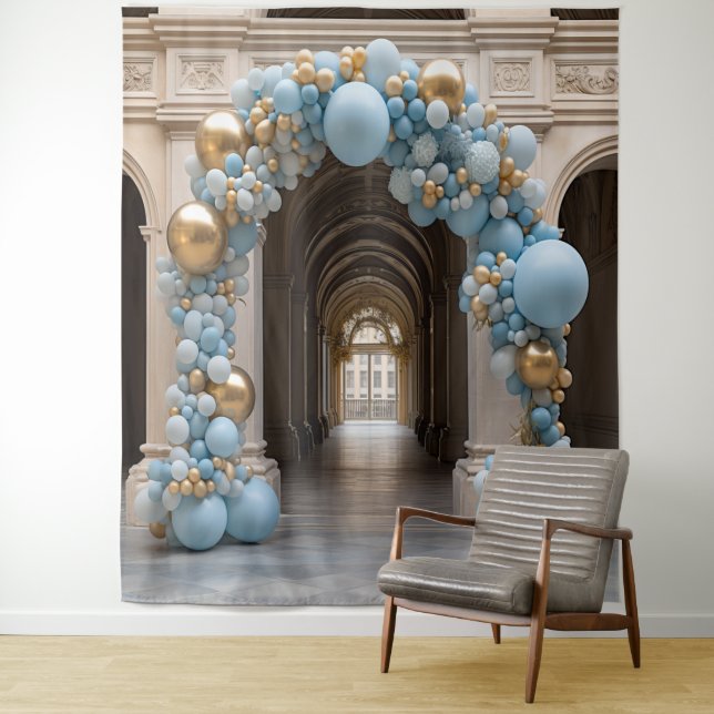 Pretty Pastel Blue Balloon Arch Hanging Tapestry (In Situ)