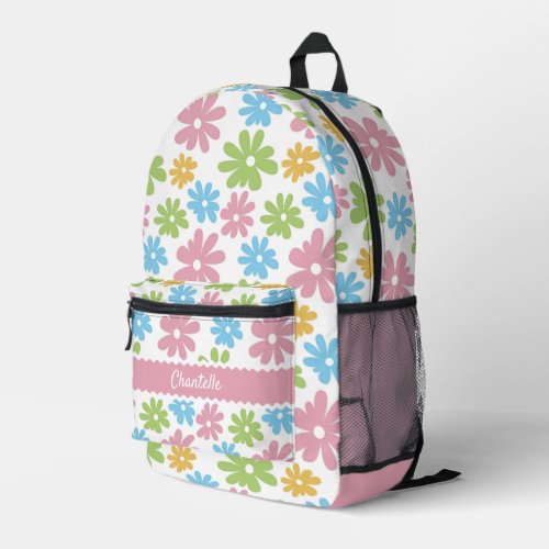 Pretty Pastel Blue Blush Pink Green Floral Pattern Printed Backpack