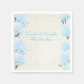 Pretty pastel blue floral country wedding paper napkins