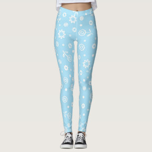 Pretty Pastel Blue Floral Pattern Leggings