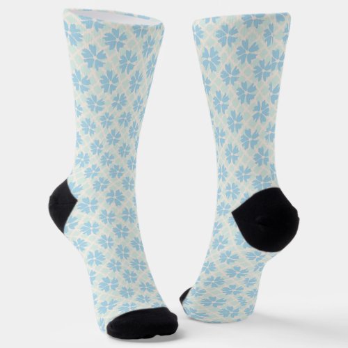 Pretty Pastel Blue Floral Pattern Socks