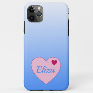 Pretty pastel Blue Ombre and Pink Heart iPhone 11 Pro Max Case