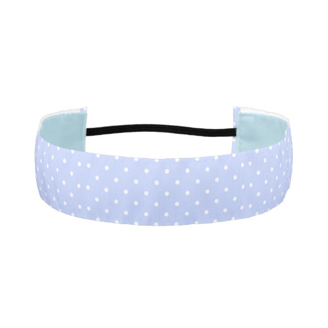 Pretty Pastel Blue & White Polka Dots Athletic Headband (Front)