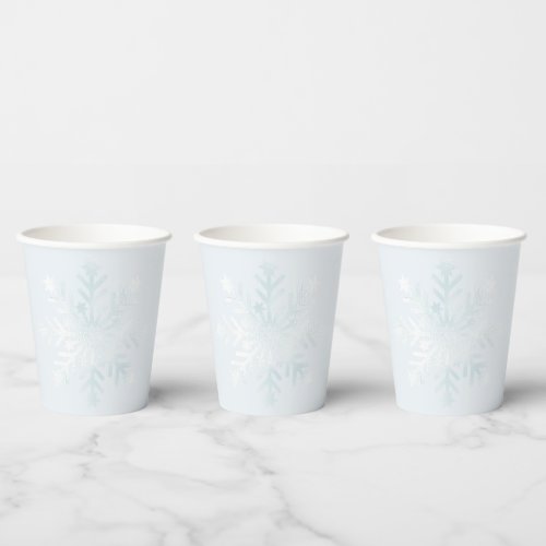 Pretty Pastel Blue Winter Quince Snowflakes Paper Cups