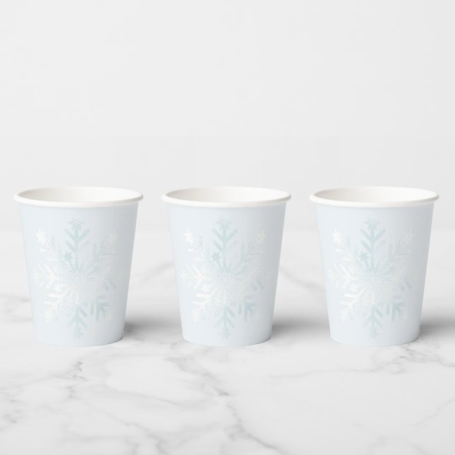 Pretty Pastel Blue Winter Quince Snowflakes Paper Cups (Multi)