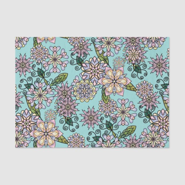 Pretty Pastel Boho Blossoms & Curlicues Pattern Tissue Paper (Front)