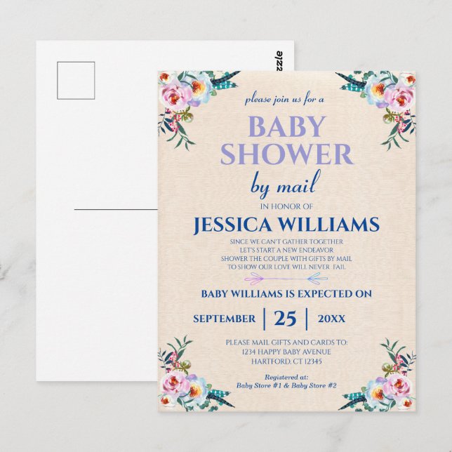 Pretty Pastel Boho Floral Baby Shower By Mail Postcard (Front/Back)
