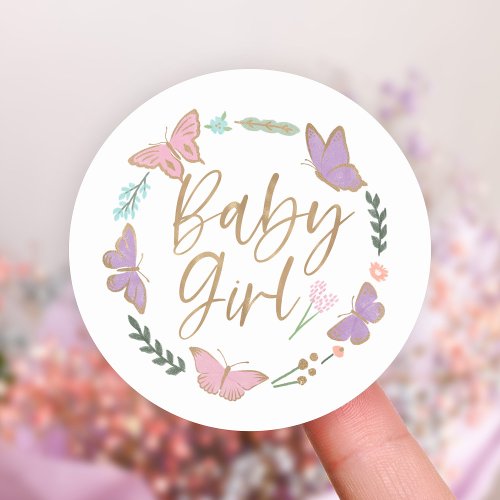 Pretty Pastel Butterflies Baby Girl Classic Round Sticker