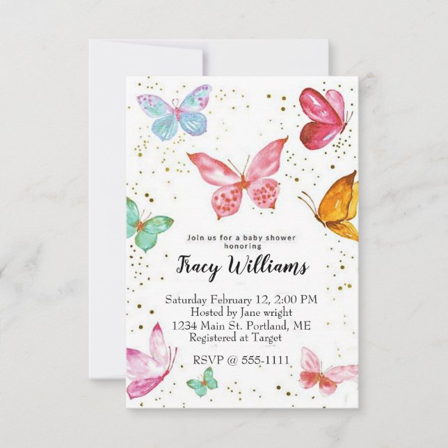 Pretty pastel butterflies baby shower invitation (Front)