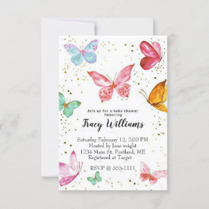Pretty pastel butterflies baby shower invitation