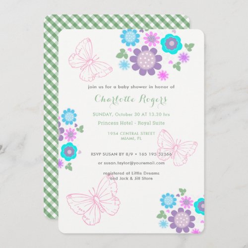 Pretty Pastel Butterflies Floral Posy Baby Shower Invitation