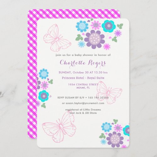 Pretty Pastel Butterflies Floral Posy Baby Shower Invitation
