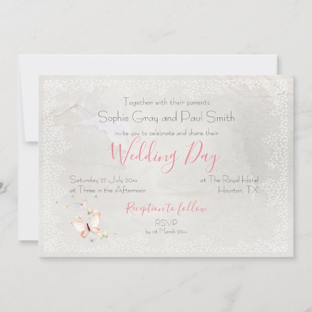 Pretty Pastel Butterflies Wedding Invitation (Front)