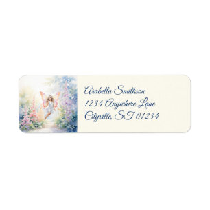 Pretty Pastel Butterfly Fairy in Flower Garden Label