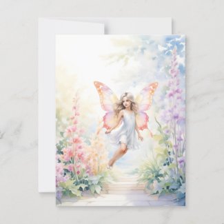 Pretty Pastel Butterfly Fairy in Flower Garden