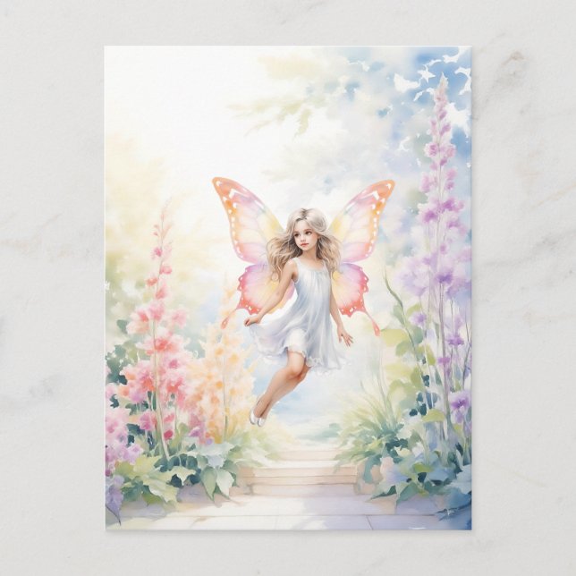 Pretty Pastel Butterfly Fairy in Flower Garden Postcard (Front)