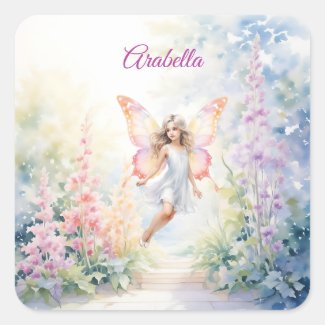 Pretty Pastel Butterfly Fairy in Flower Garden