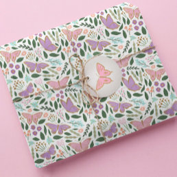 Pretty Pastel Butterfly Garden Pattern  Wrapping Paper