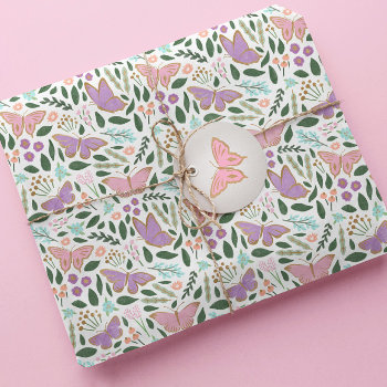 Pretty Pastel Butterfly Garden Pattern  Wrapping Paper by Orabella at Zazzle