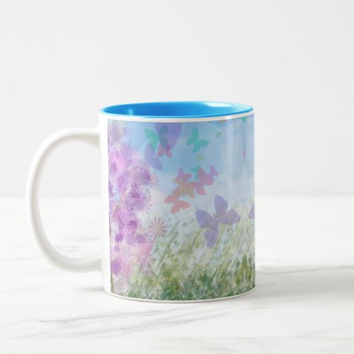 Pretty Pastel Butterfly Garden Two_Tone Coffee Mug