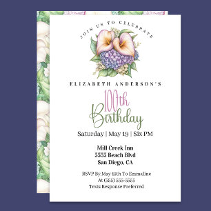 Pretty Pastel Calla Lily 100th Birthday Invitation