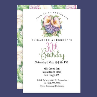 Pretty Pastel Calla Lily 30th Birthday Invitation