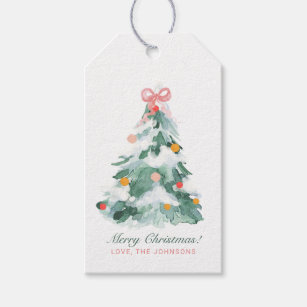 Pretty Pastel Christmas Tree with Pink Bow Gift Tags