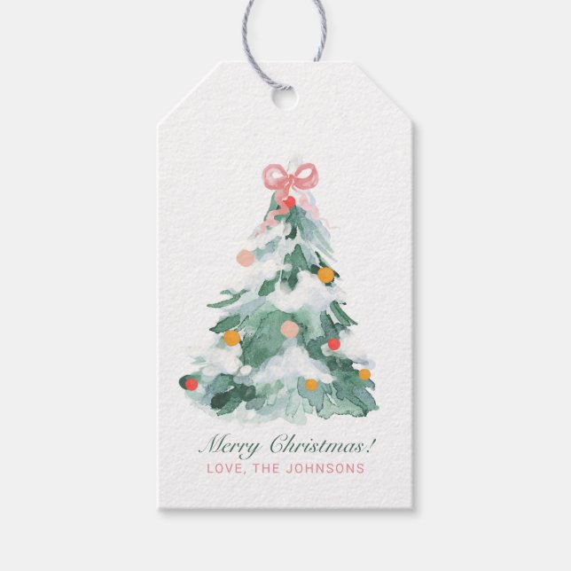 Pretty Pastel Christmas Tree with Pink Bow Gift Tags (Front)