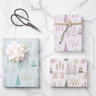 Pretty Pastel Christmas Trees Modern Christmas Wrapping Paper Sheets