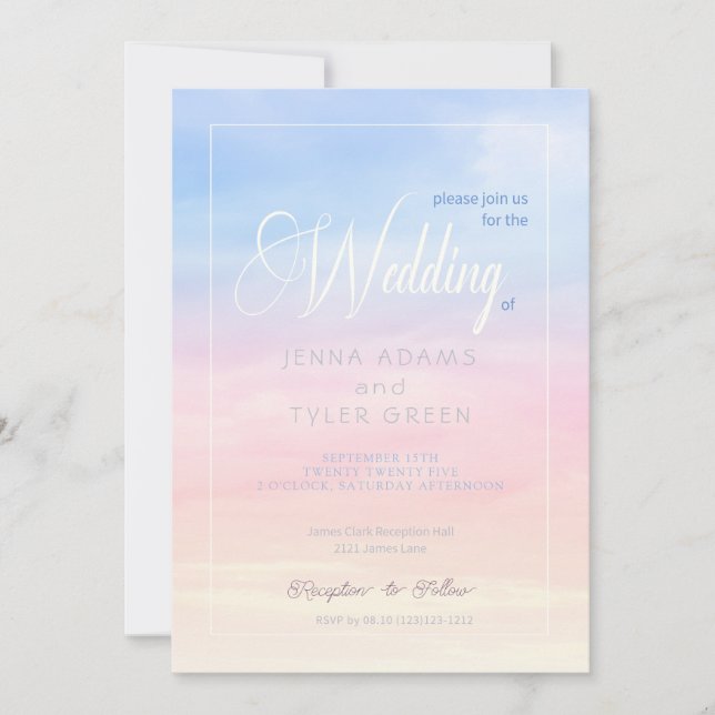 Pretty Pastel Clouds and Sky Wedding Invitation (Front)