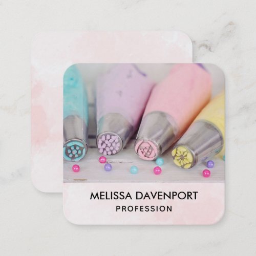 Pretty Pastel Colored Cake Decorating Tools Square Business Card
