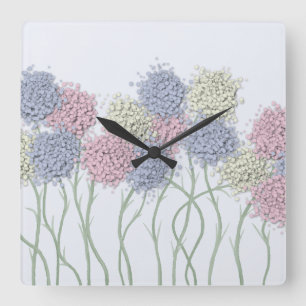Pretty Pastel Colored Flowers Square Wall Clock