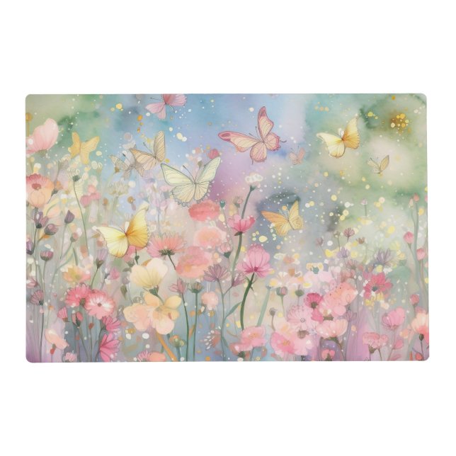 PRETTY PASTEL COLORED FLYING BUTTERFLIES PLACEMAT (Front)