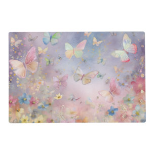 PRETTY PASTEL COLORED FLYING BUTTERFLIES PLACEMAT
