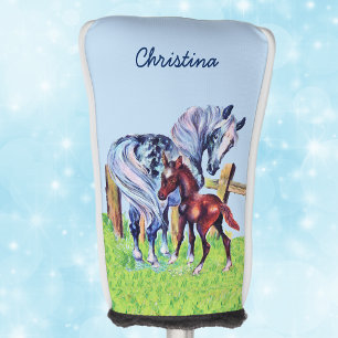 Pretty Pastel Colored Loving Mother Horse Colt Golf Head Cover