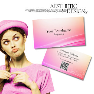 Pretty Pastel Colorful Curved Decor with QR Code Business Card