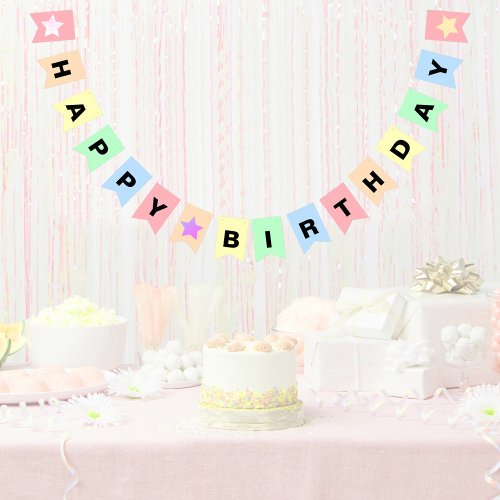 Pretty Pastel Colors Aesthetic Happy Birthday Bunting Flags