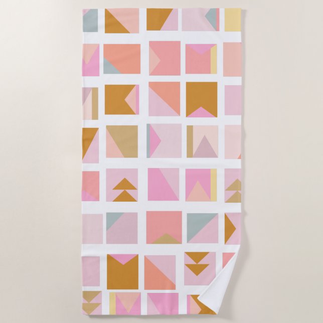 Pretty Pastel Colors Modern Geometric Design Beach Towel (Front)