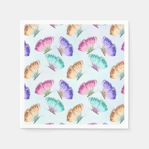 Pretty Pastel Colors Watercolor Butterfly Pattern Napkins