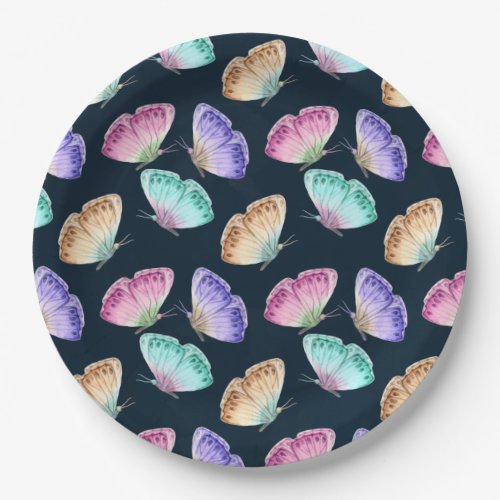 Pretty Pastel Colors Watercolor Butterfly Pattern Paper Plates