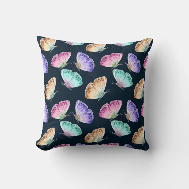 Pretty Pastel Colors Watercolor Butterfly Pattern Throw Pillow (Front)