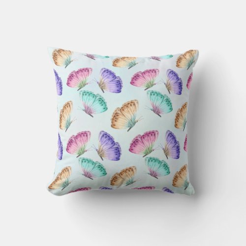 Pretty Pastel Colors Watercolor Butterfly Pattern Throw Pillow