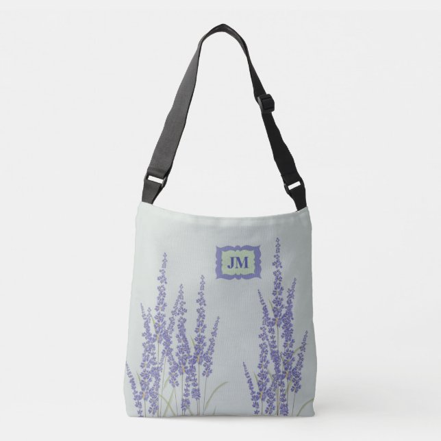 Pretty Pastel Cross Body Tote with Lavender Flower (Front)