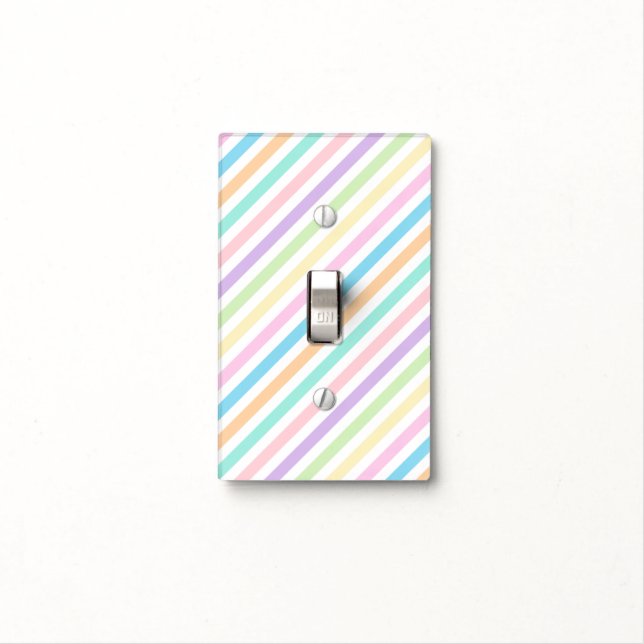 Pretty Pastel Diagonal Stripes Light Switch Cover (In Situ)